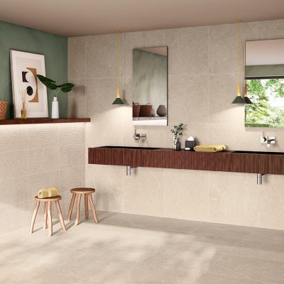Azulejo efeito de pedra arenito para casa de banho moderna - Alliance Beige da Recer