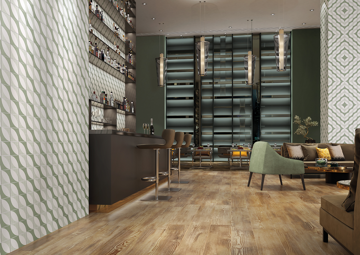 Ambiente Draft Olive M10x10 e Pitch Pine Medium 120x20R
