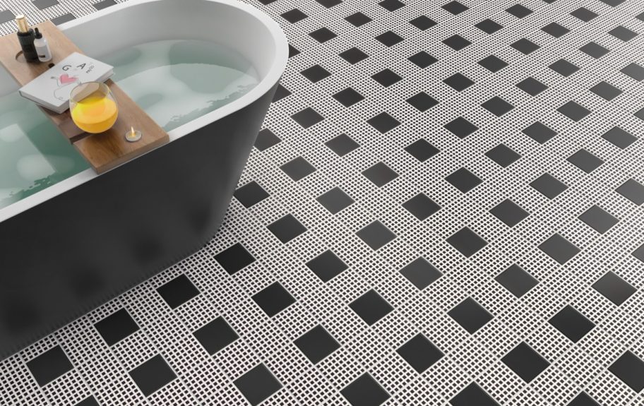 Cerâmicas em preto e branco para casa de banho com banheira - Dot da Recer