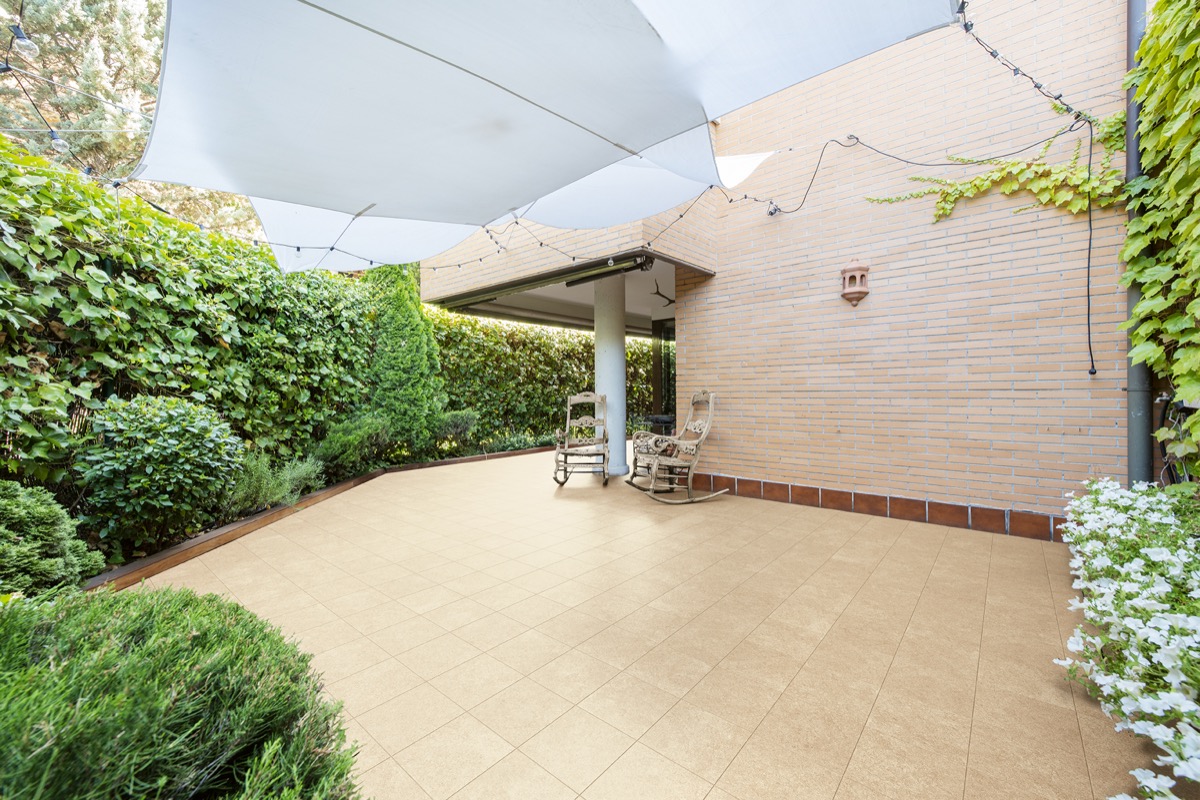 Terrace,Of,A,Ground,Floor,House,With,Hedges,And,Ornamental