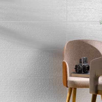 Azulejo branco 3D More Code Mate num espaço interior elegante