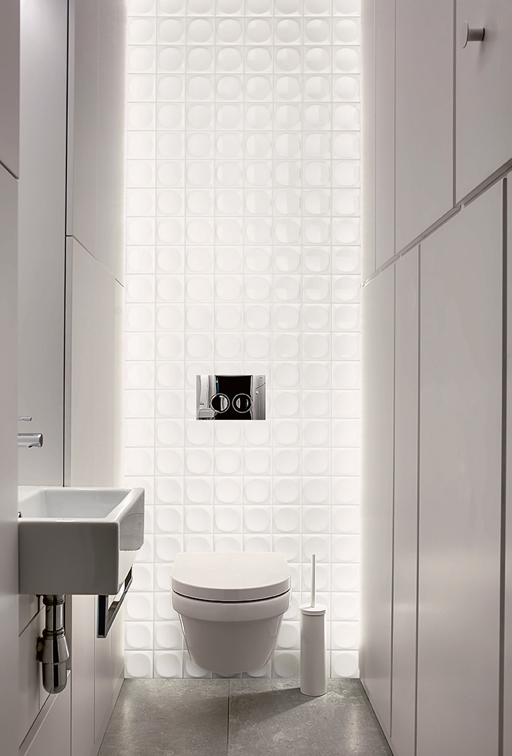 Restroom,In,A,Modern,Style,With,Gray,Tiles,And,White