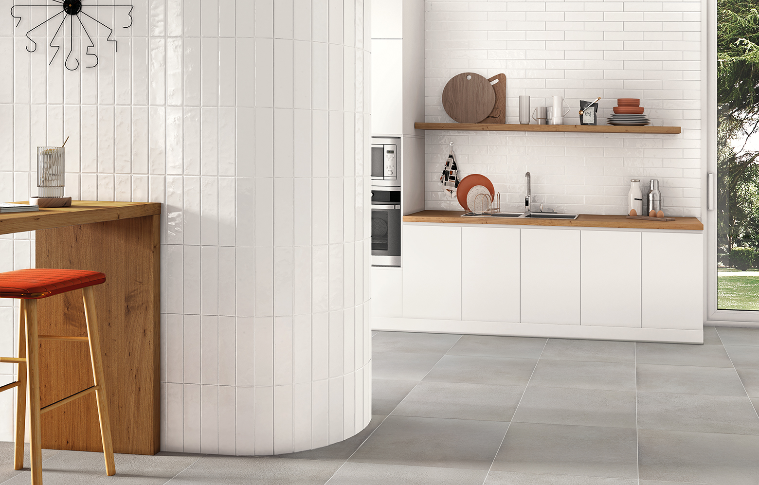 Ritmo White M7,5x30 e Grand Concrete Grey 60x60R