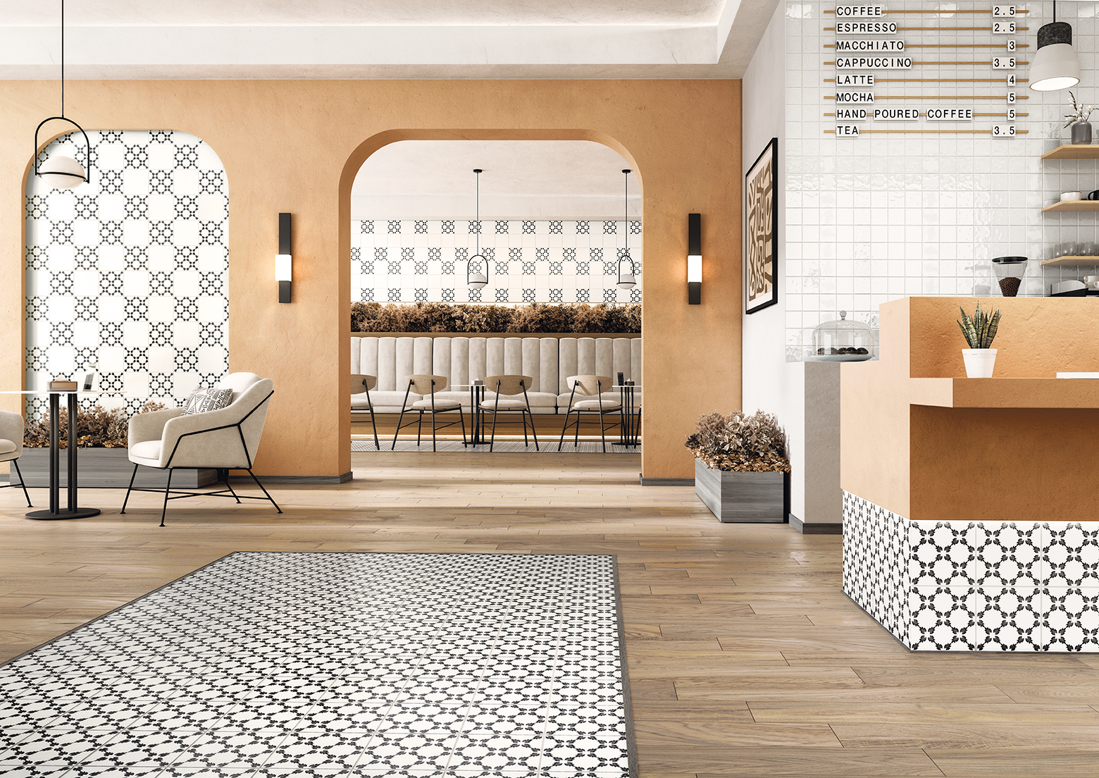 Sentir Projectos Duo Preto M20x20, Ritmo White M10x10, Projectos Neve M100 M20x20 e Verity Royal 15x90R