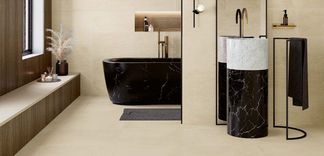 Cerâmica com efeito gesso e cimento para casa de banho sofisticada - Sphata da Recer