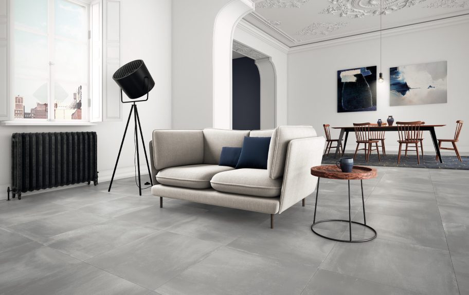 Cerâmica com efeito gesso e cimento para sala elegante - Sphata da Recer