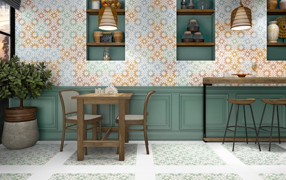Azulejos hidráulicos em cores pastéis para restaurantes - Lamour da Recer