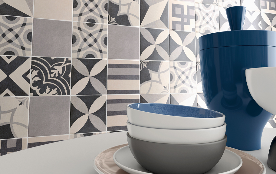 Azulejos Hidráulicos Pretos e Brancos para cozinhas retro - Twenties M20x20 da Recer