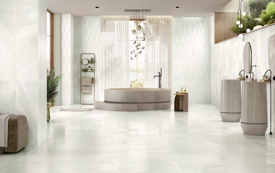 Cerâmica com Efeito de Arenito Natural para casa de banho elegante- Dune White da Recer