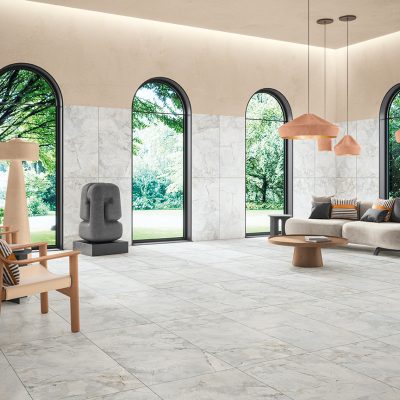 Cerâmica com efeito Mármore Quartzito Mont Blanc para salas luxuosas - Griseo da Recer