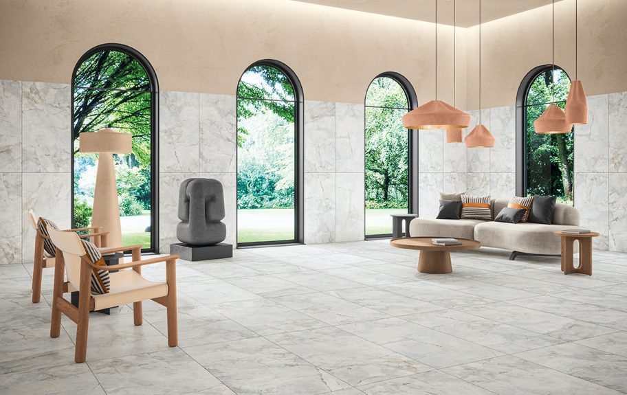 Cerâmica com efeito Mármore Quartzito Mont Blanc para salas luxuosas - Griseo da Recer