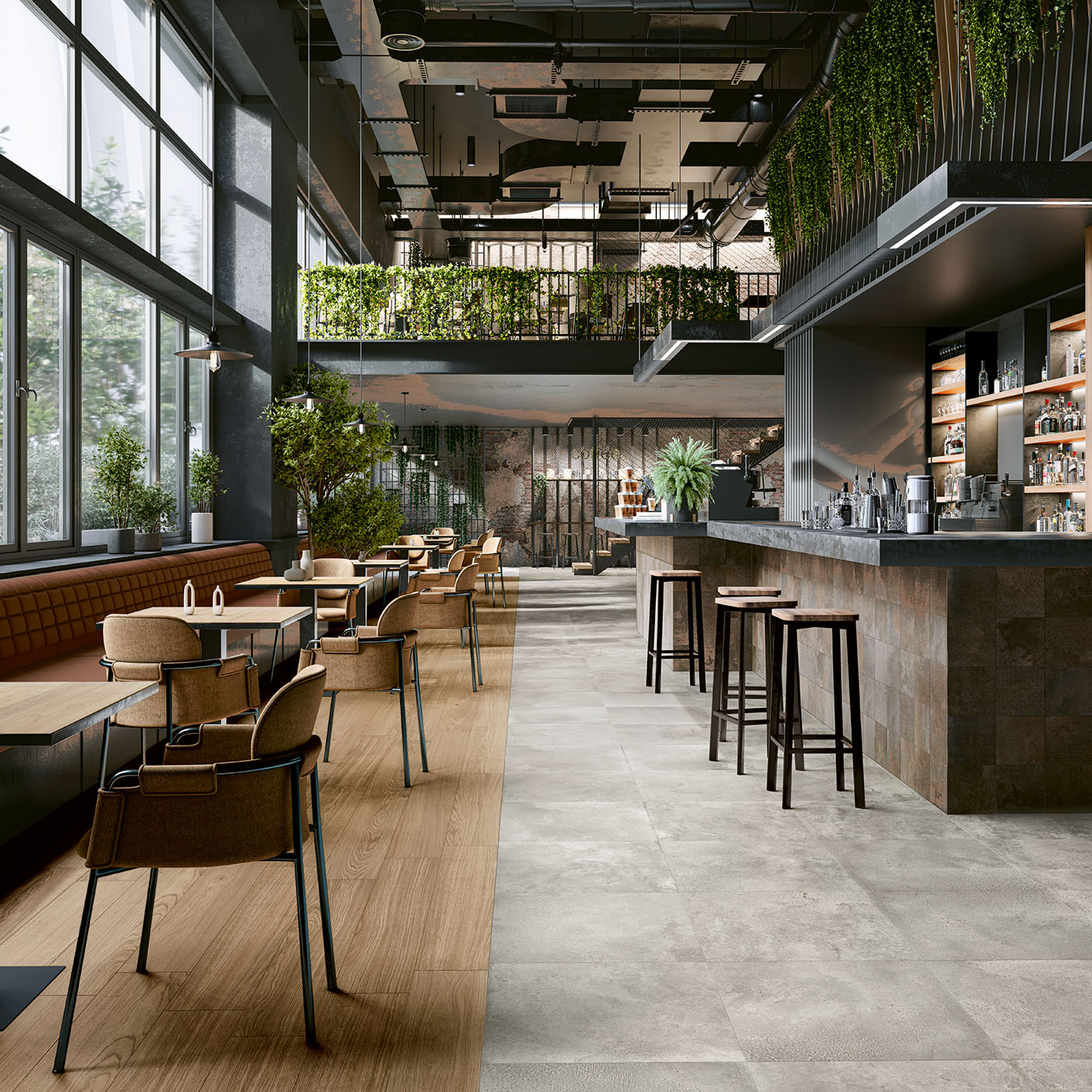 Metalcrete Warm SIlver 60x60R, Metalcrete Corten M20x20, Metalcrete Decor Corten M20x20, Opal Honey 20x120R