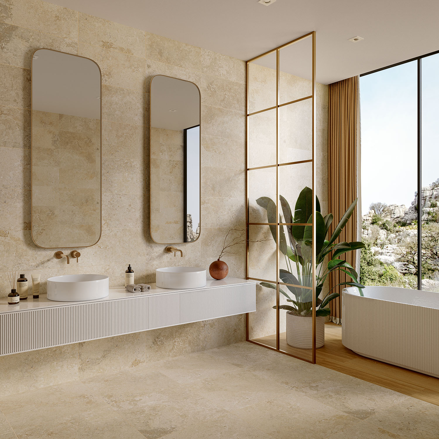 Rapolano Caramel 60x60R, Rapolano Caramel 30x60R, Opal Honey 22x90R