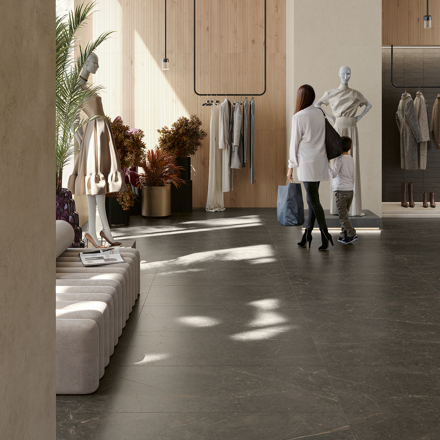 Bluenza Ebony Black 120x60R, Bluenza Ebony Black 7,5x30, Bluenza Light Sand 120x60R, Legacy Oak Ripple Nut 120x60R