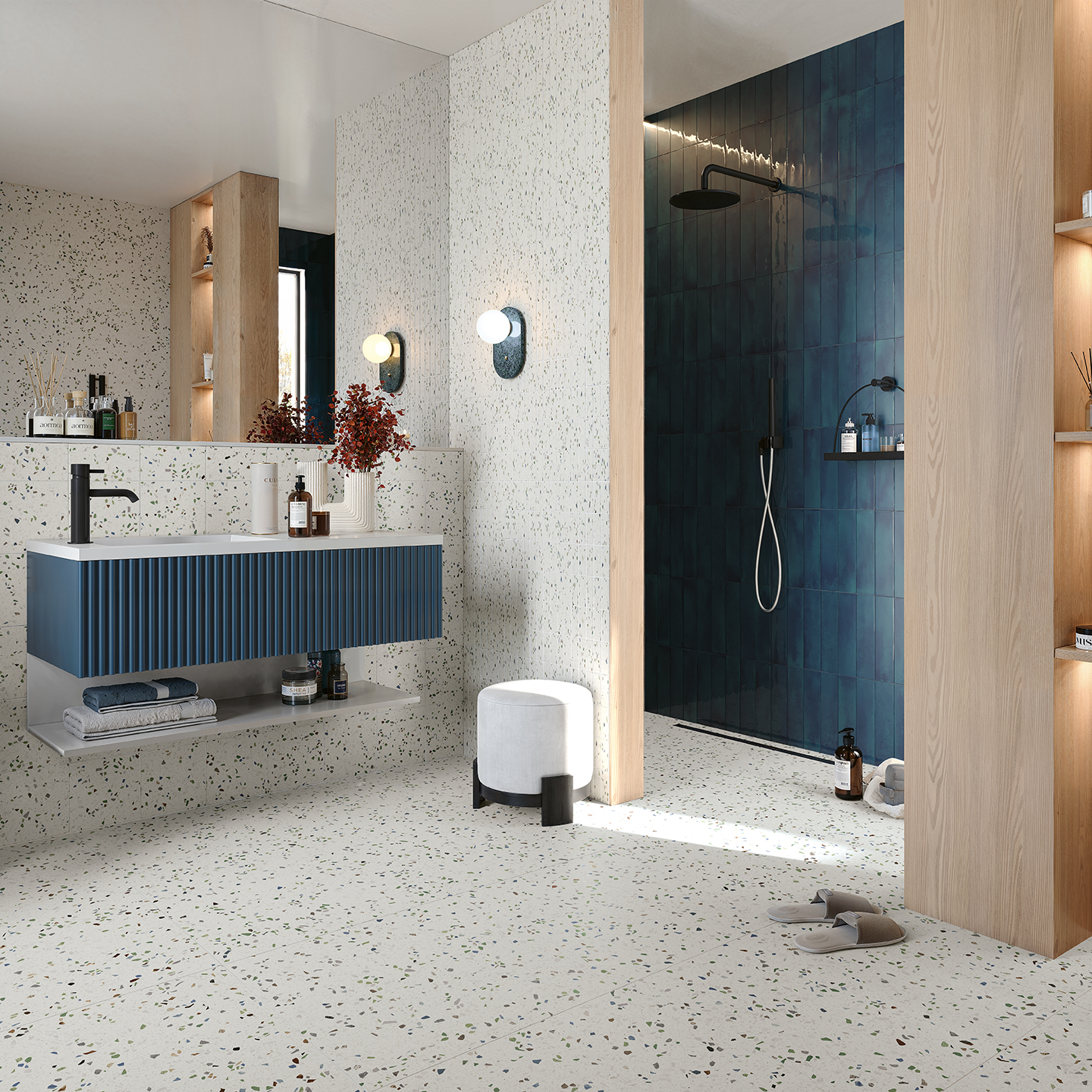 Pixstone Pulse Cool 60x60R, Pixstone Pulse Cool M20x20, Mosaic Pixstone Pulse Cool (1,9x9,7) M20x20, Vetra Indigo 7,5x30