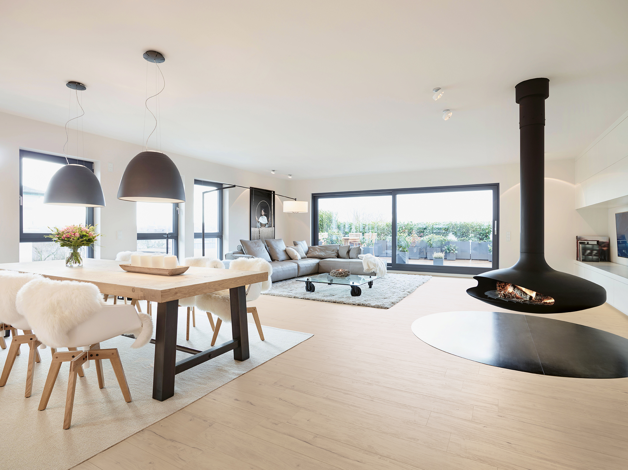 Furniture arranged in modern living room at home